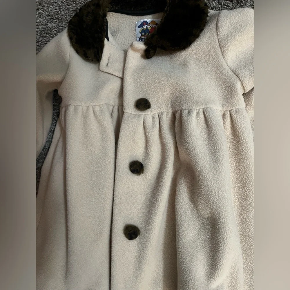 Pete’s Partner Pea Coat, Cream/Tan with Animal Print Collar and Buttons, SZ: 2T